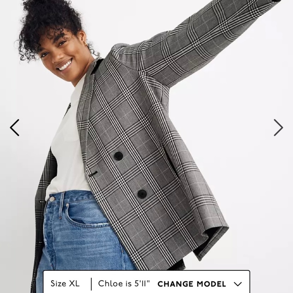 Madewell Caldwell double breasted plaid blazer